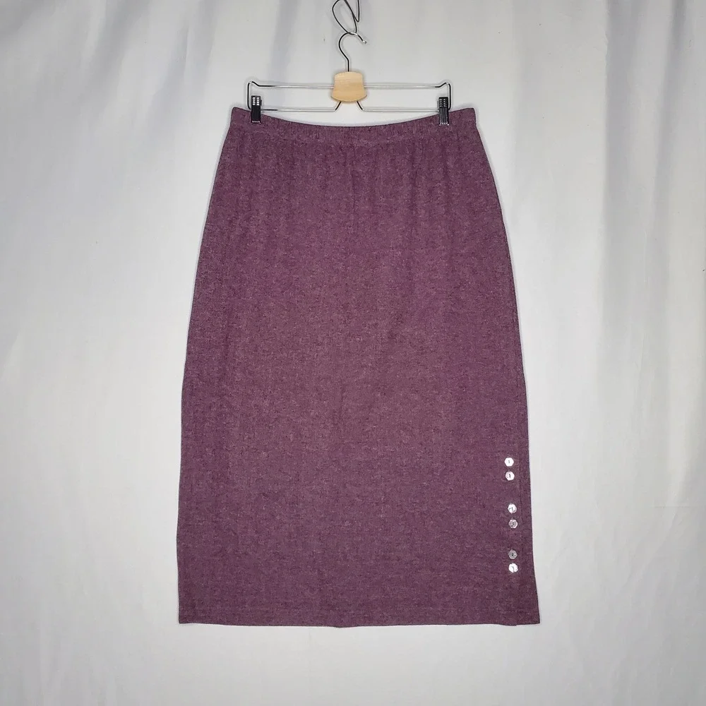 Coldwater Creek Womens 1X Purple Heather Knit Skirt Cardigan Top Set Midi H13534